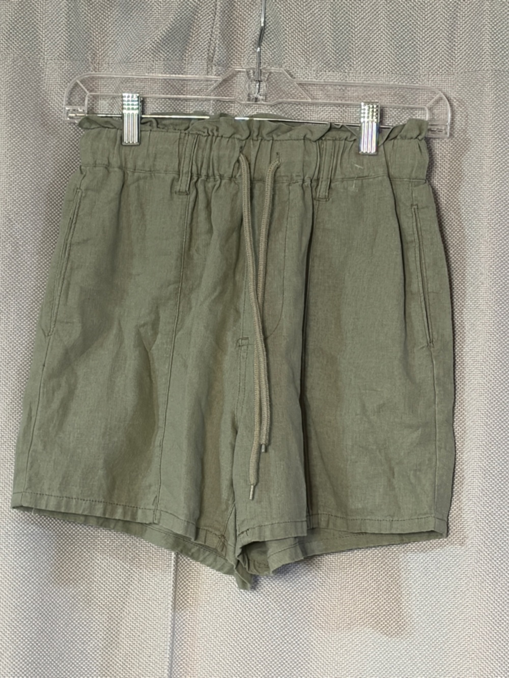 Risen High-Waist Olive Drawstring Linen Blend Shorts